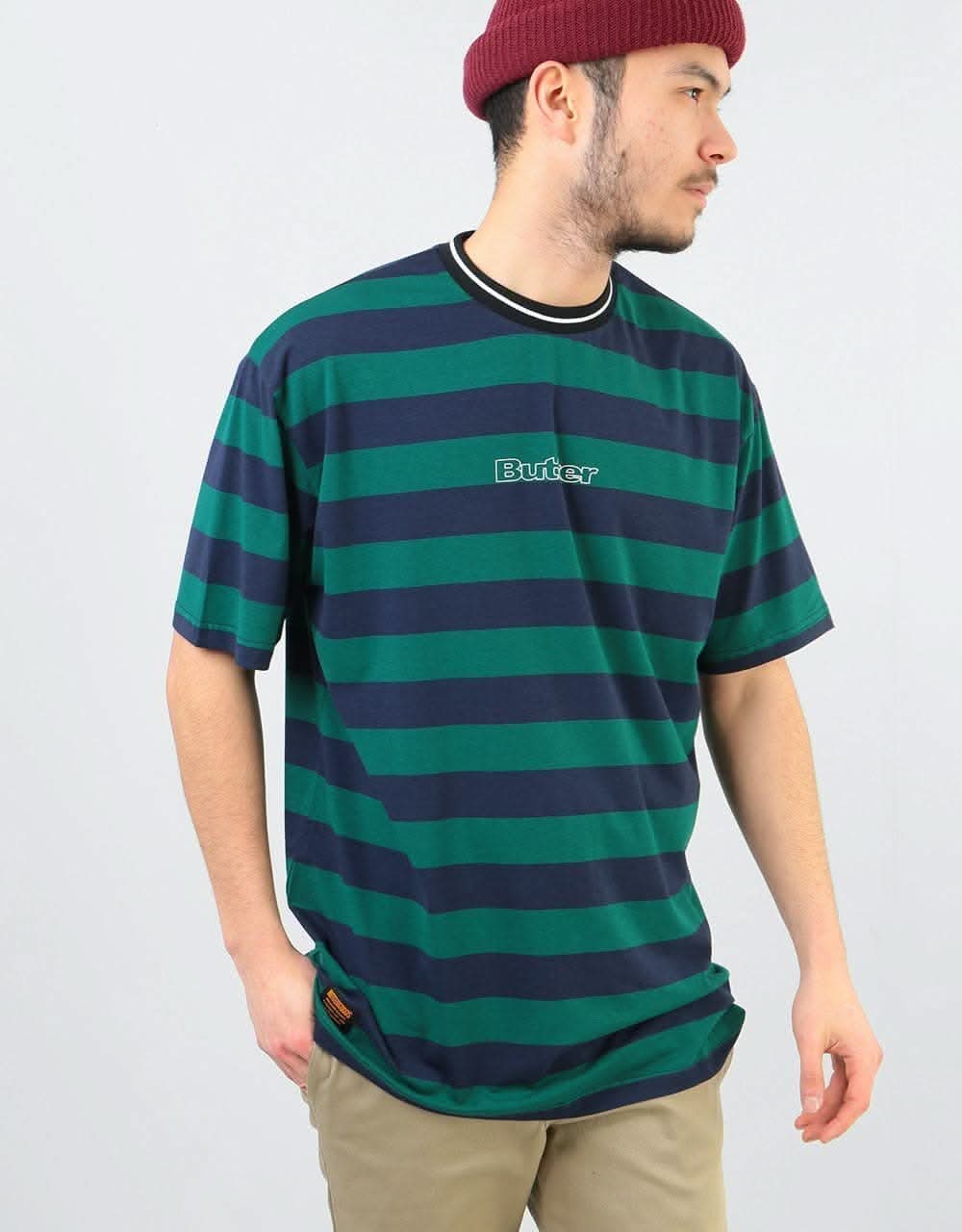 Butter Goods Jacquard Stripe T-Shirt - Forest/Navy