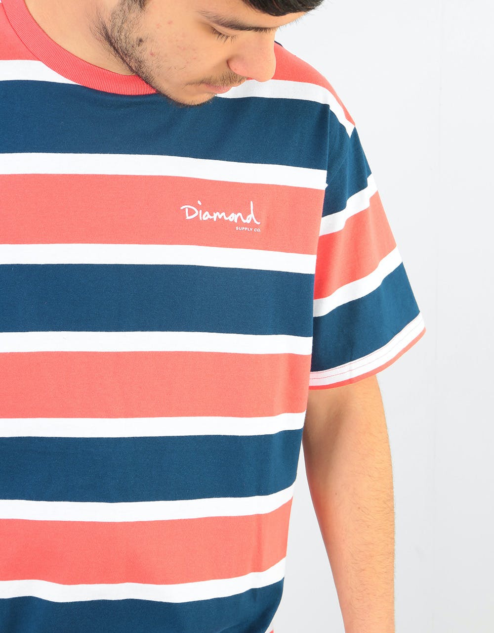 Diamond Mini OG Script Striped T-Shirt - Coral