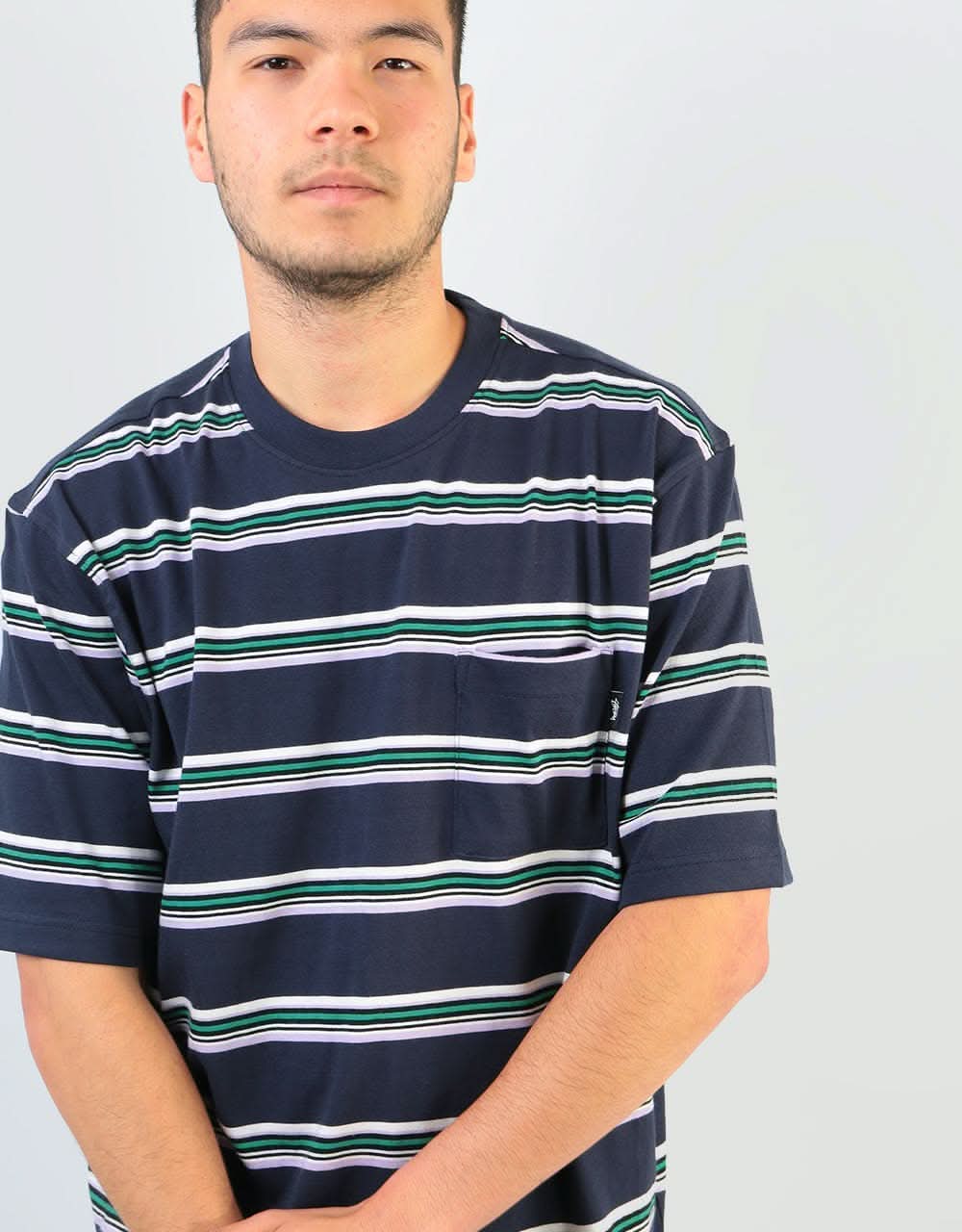 Stüssy Malcom Stripe Crew - Navy