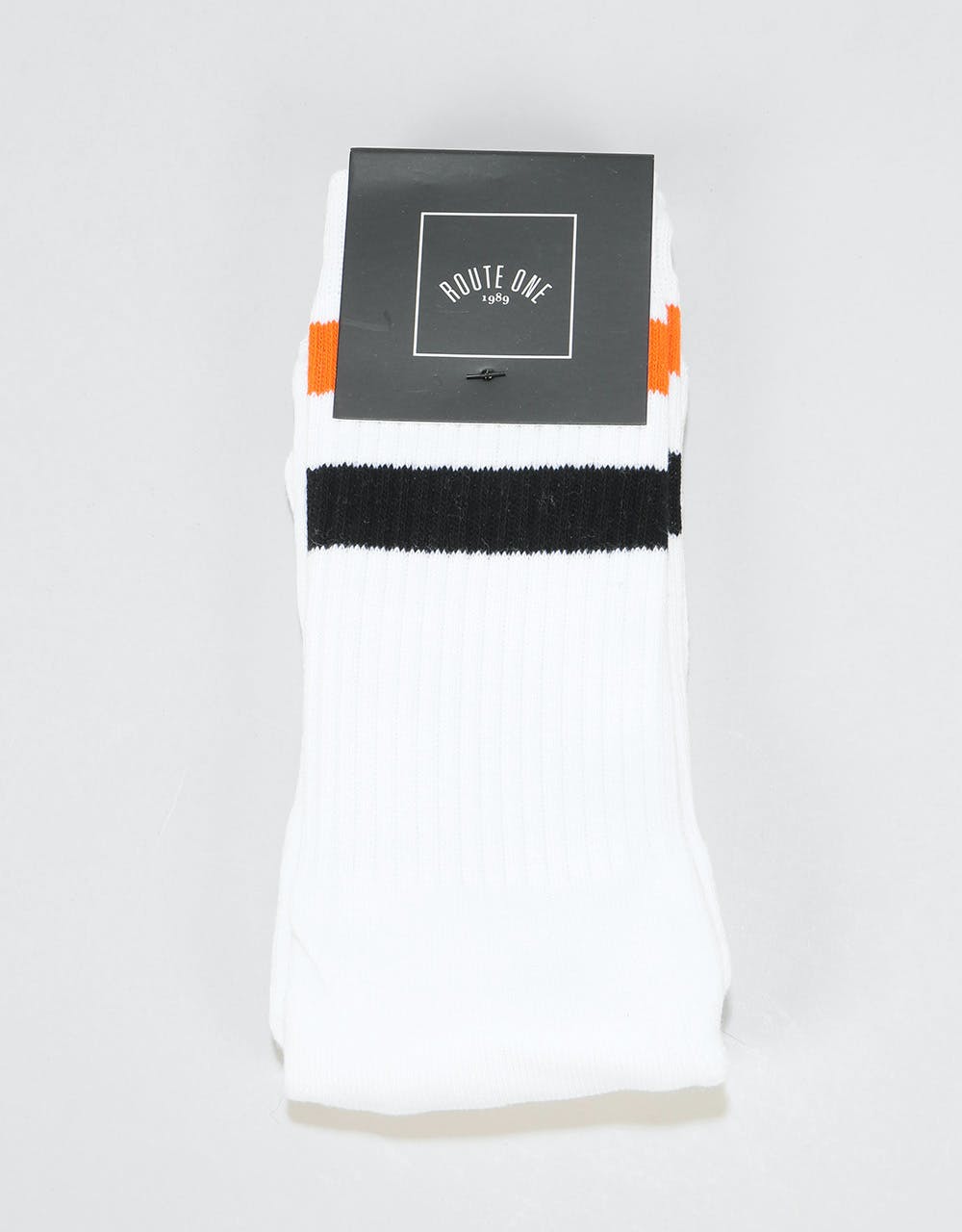Route One Classic Crew Socks - White/Orange/Black