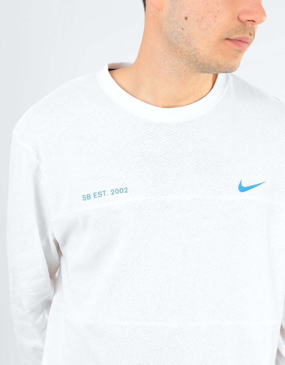 Nike SB Mesh Dri-Fit L/S T-Shirt - White/Photo Blue
