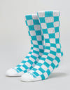 Route One Checkerboard Crew Socks - White/Turquoise