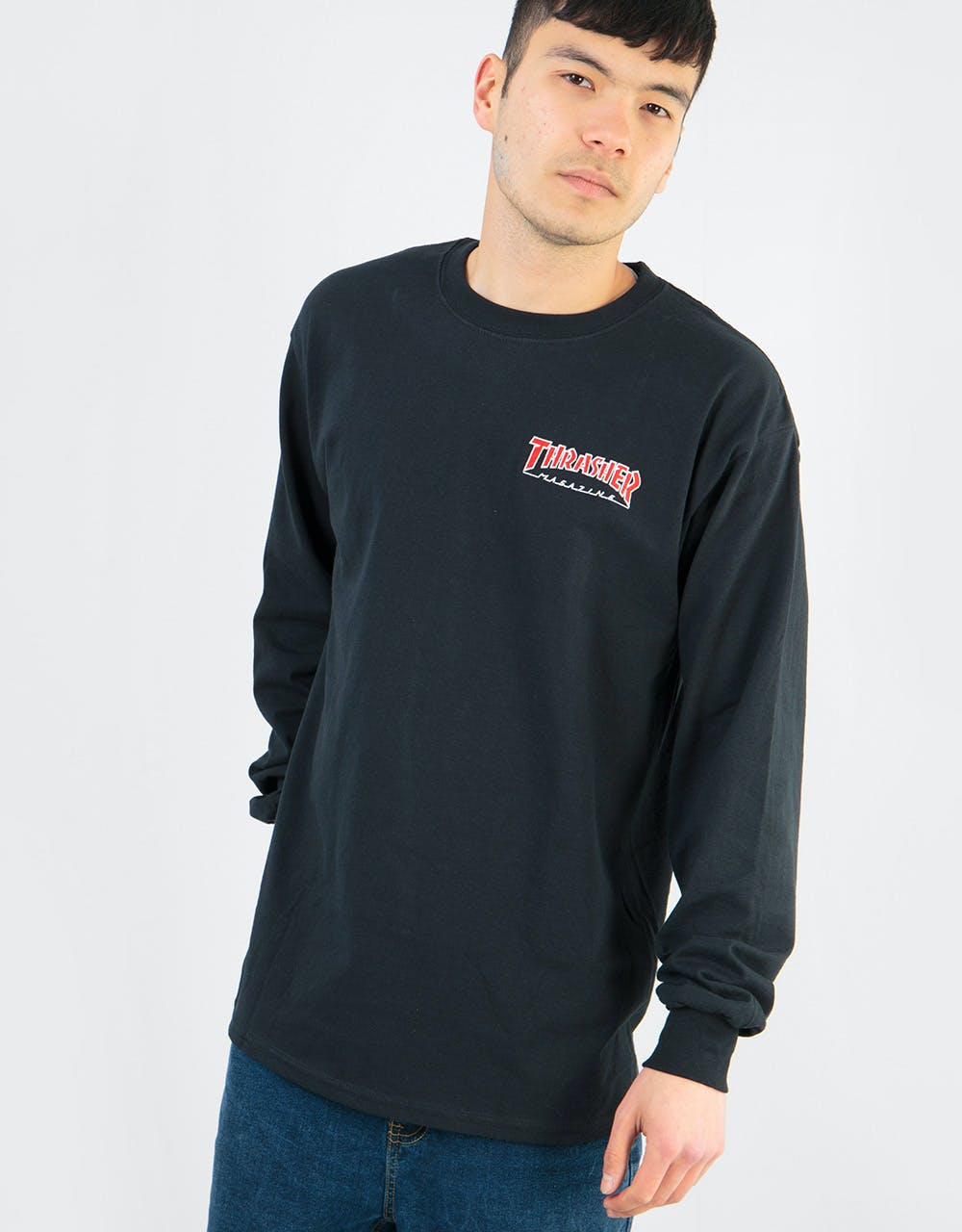 Thrasher Embroidered Outlined L/S T-Shirt - Black