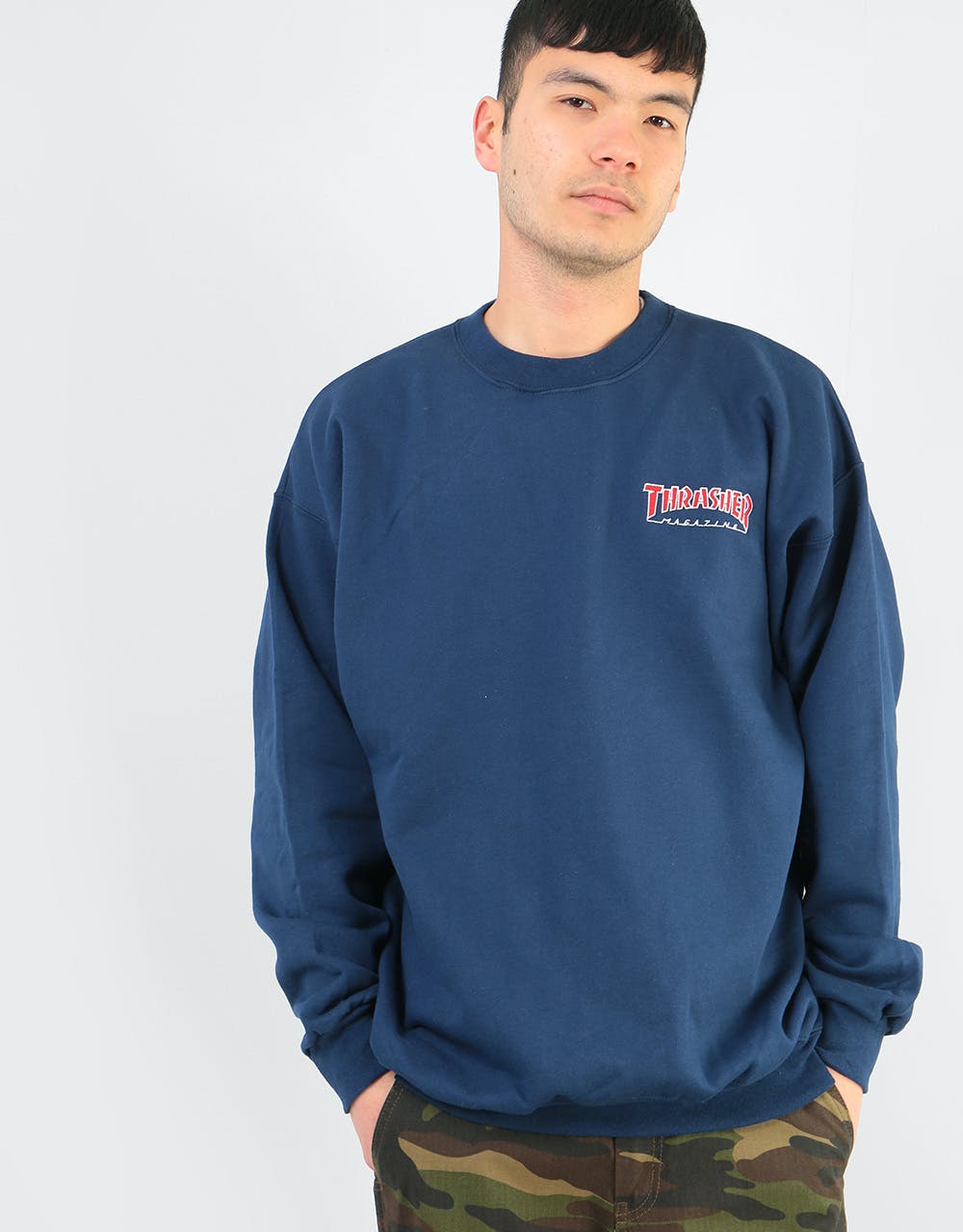 Thrasher Embroidered Outlined Crew - Navy