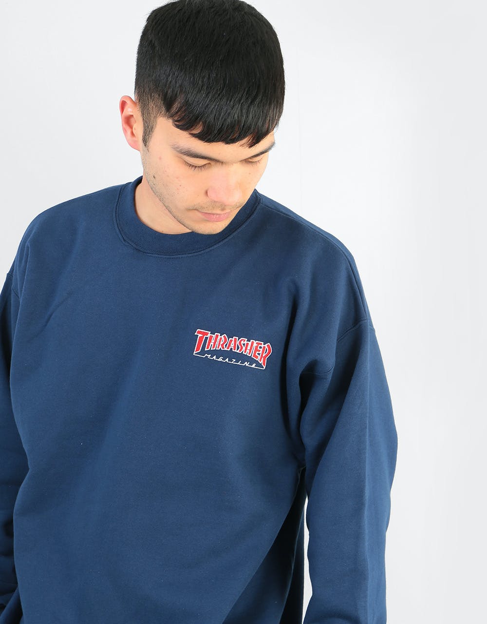 Thrasher Embroidered Outlined Crew - Navy