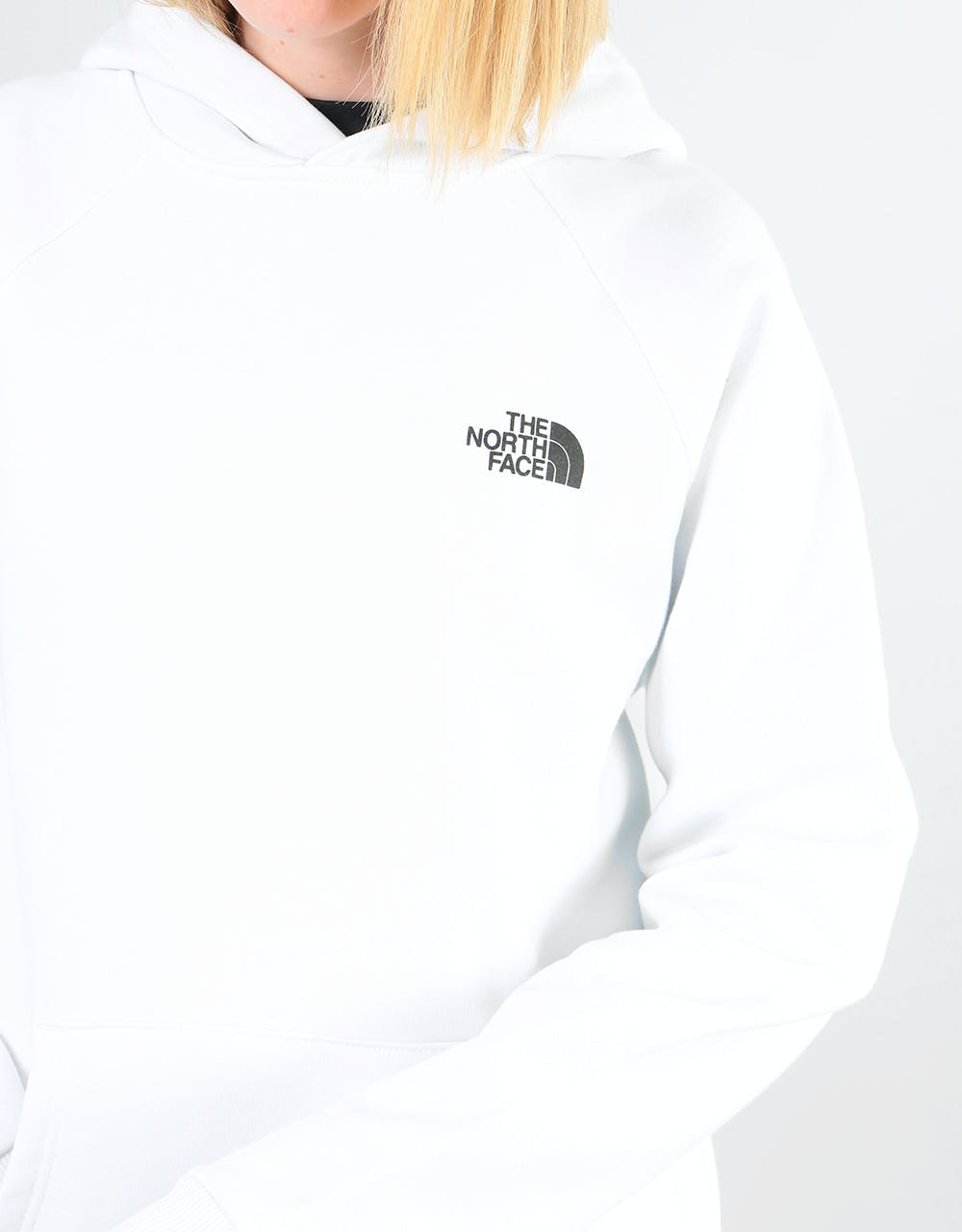 The North Face Womens Raglan Red Box Oversized Pullover Hoodie - White