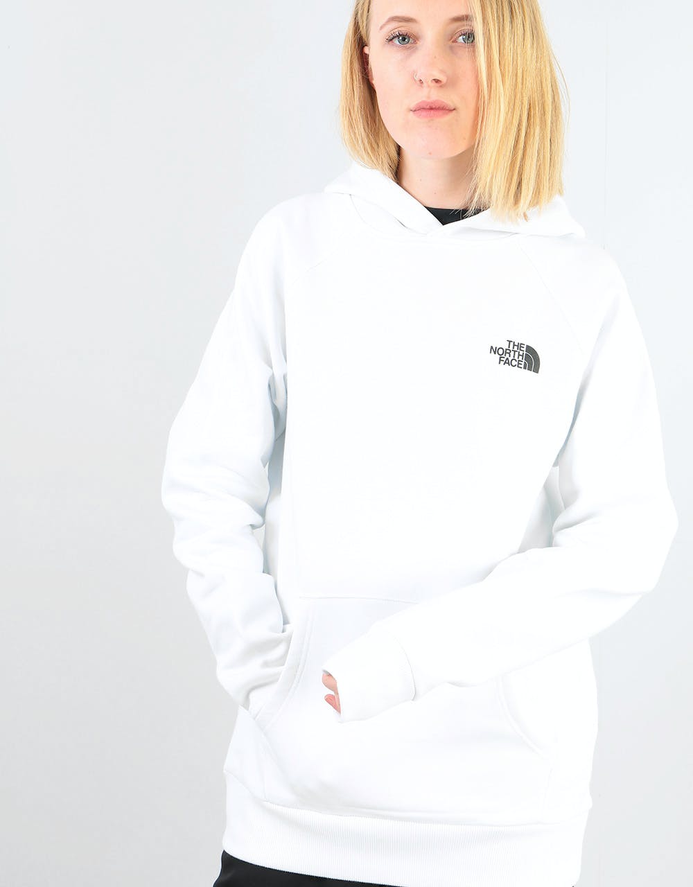 The North Face Womens Raglan Red Box Oversized Pullover Hoodie - White
