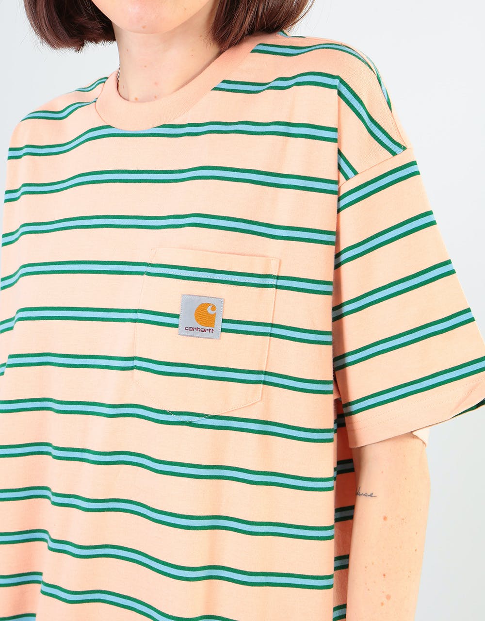 Carhartt WIP Womens Houston Oversized Pocket T-Shirt - Peach (Stripe)