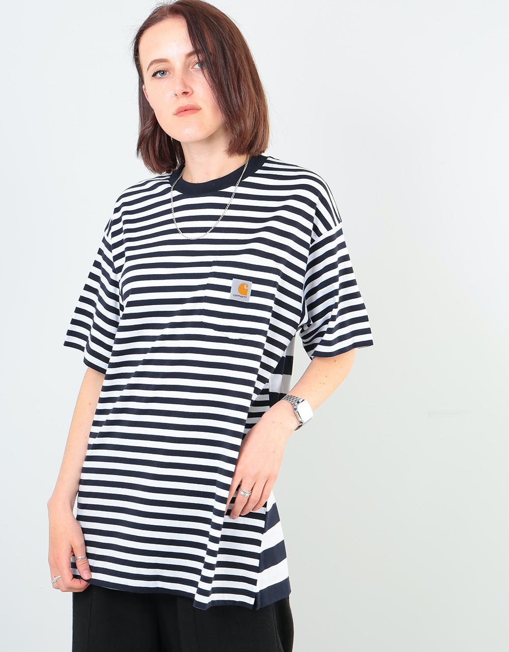 Carhartt WIP Womens Barkley Oversized Pocket T-Shirt - Navy/White (Stripe)