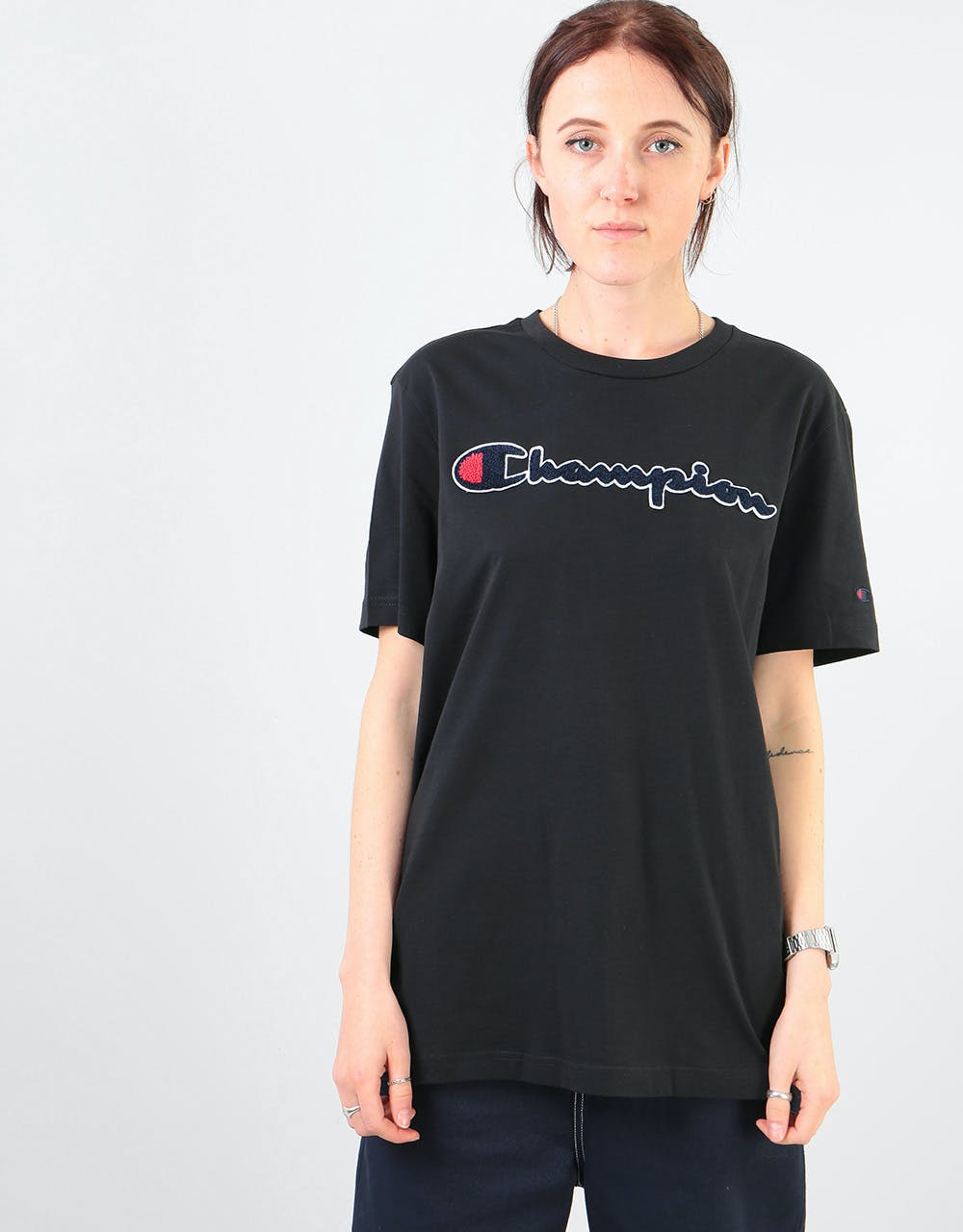 Champion Womens Script Logo Crewneck Oversized T-Shirt - NBK