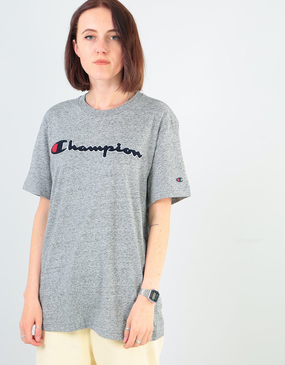 Champion Womens Script Logo Crewneck Oversized T-Shirt - GRLTM