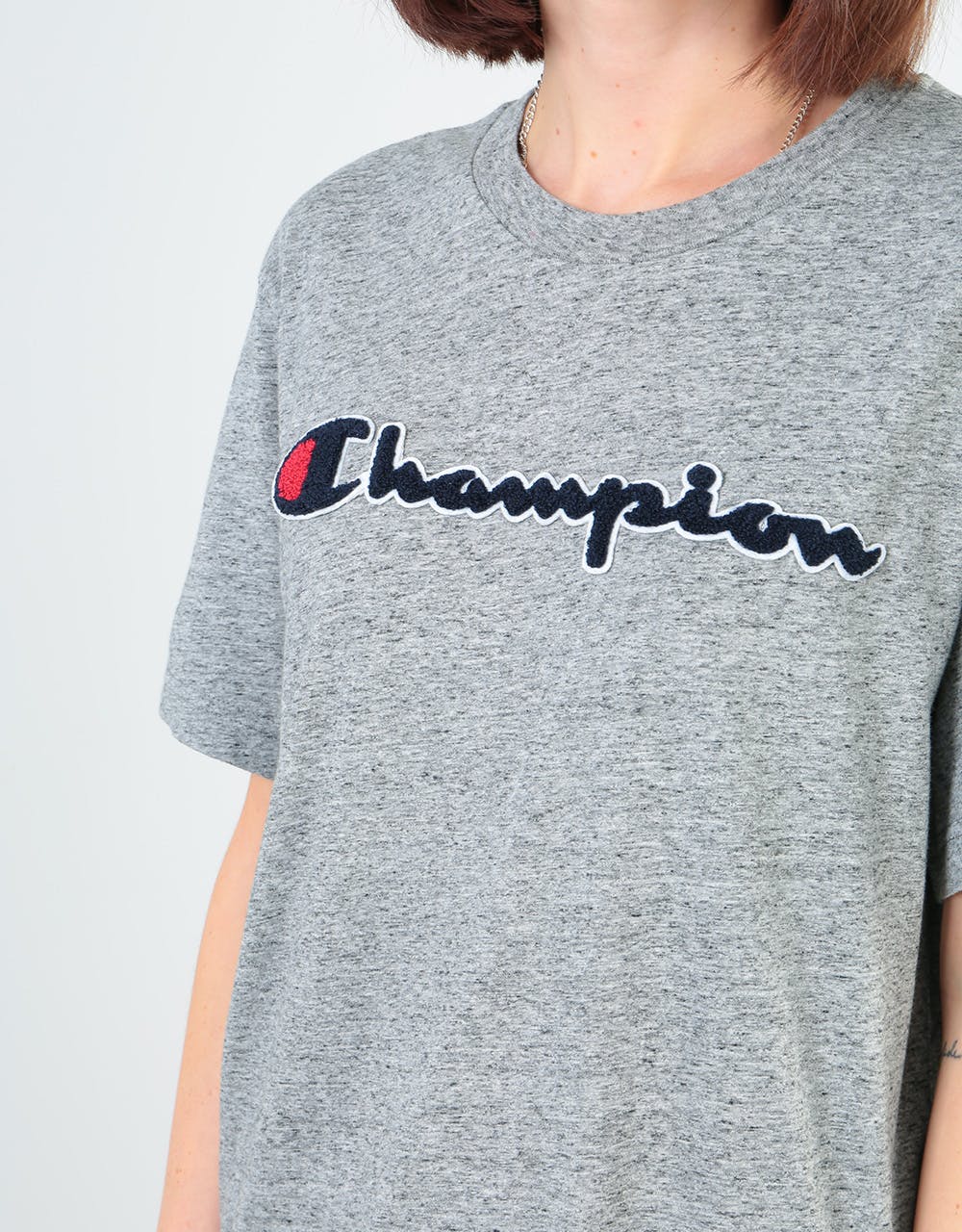 Champion Womens Script Logo Crewneck Oversized T-Shirt - GRLTM