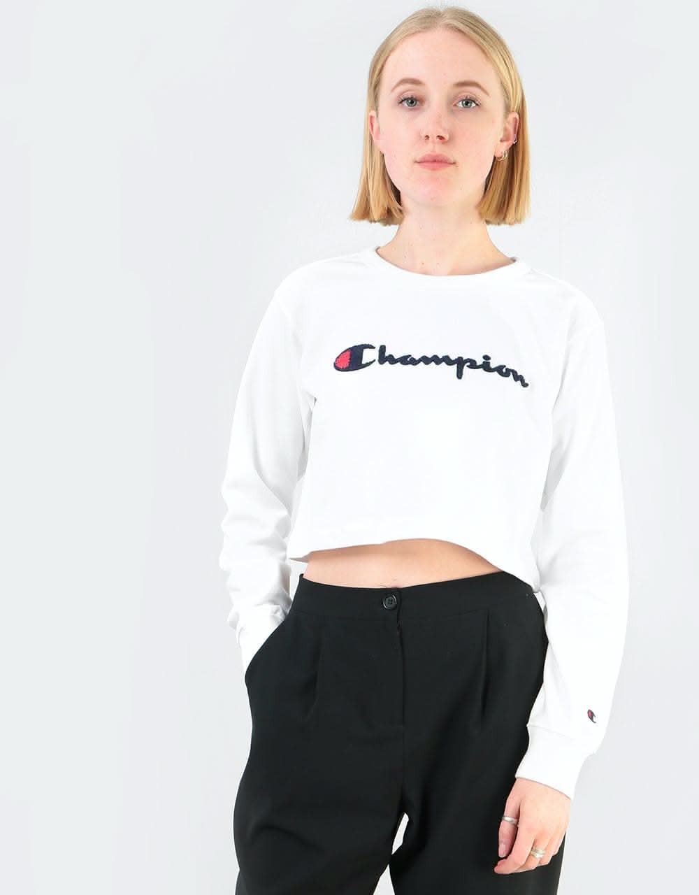Champion Womens Script Logo Crop Top - WHT