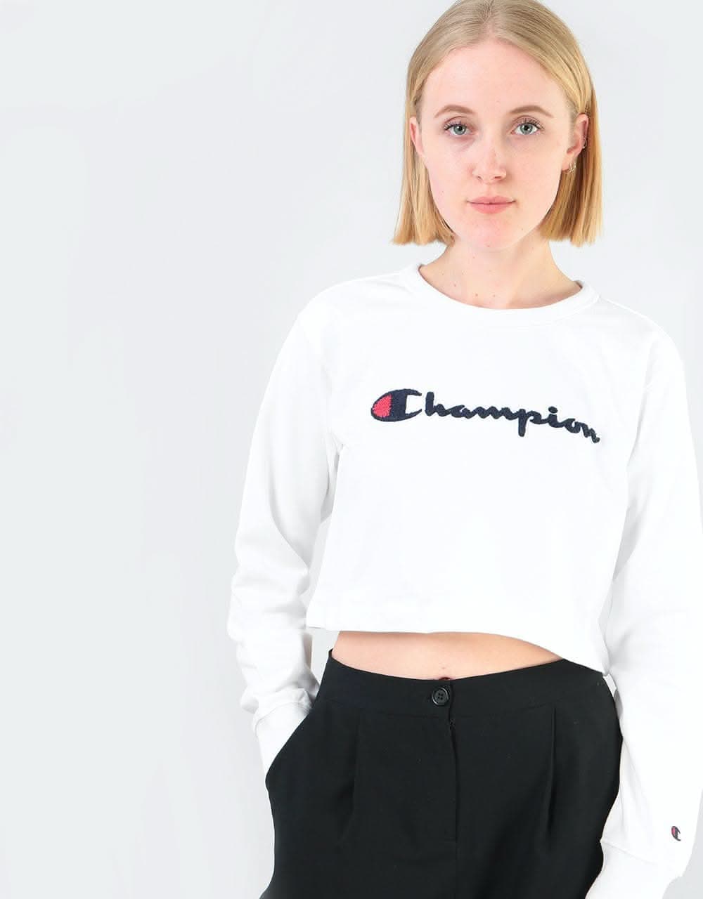Champion Womens Script Logo Crop Top - WHT