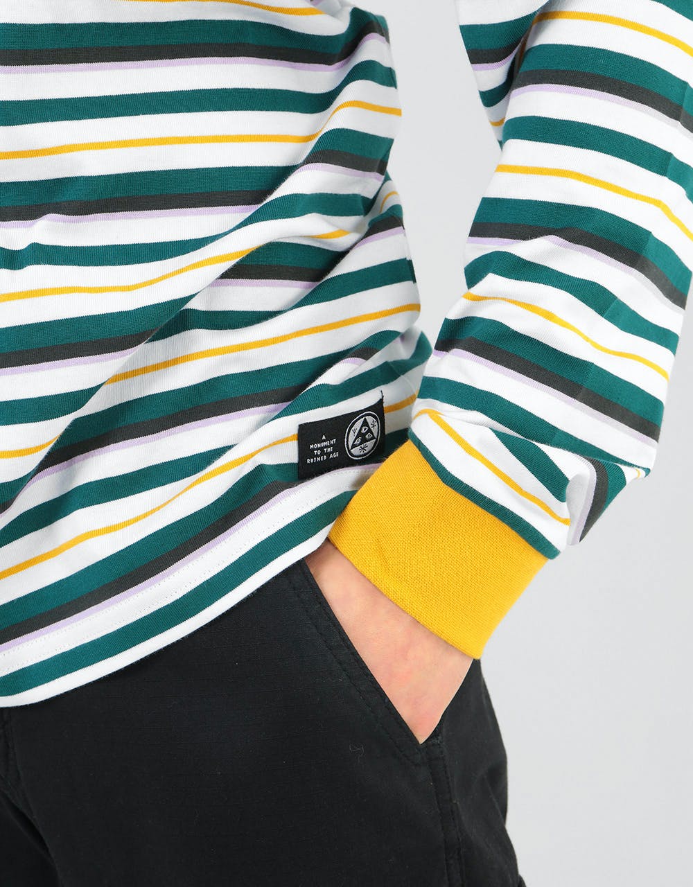 Welcome Surf Stripe Yarn-Dyed L/S Knit T-Shirt - Gold/Teal/White