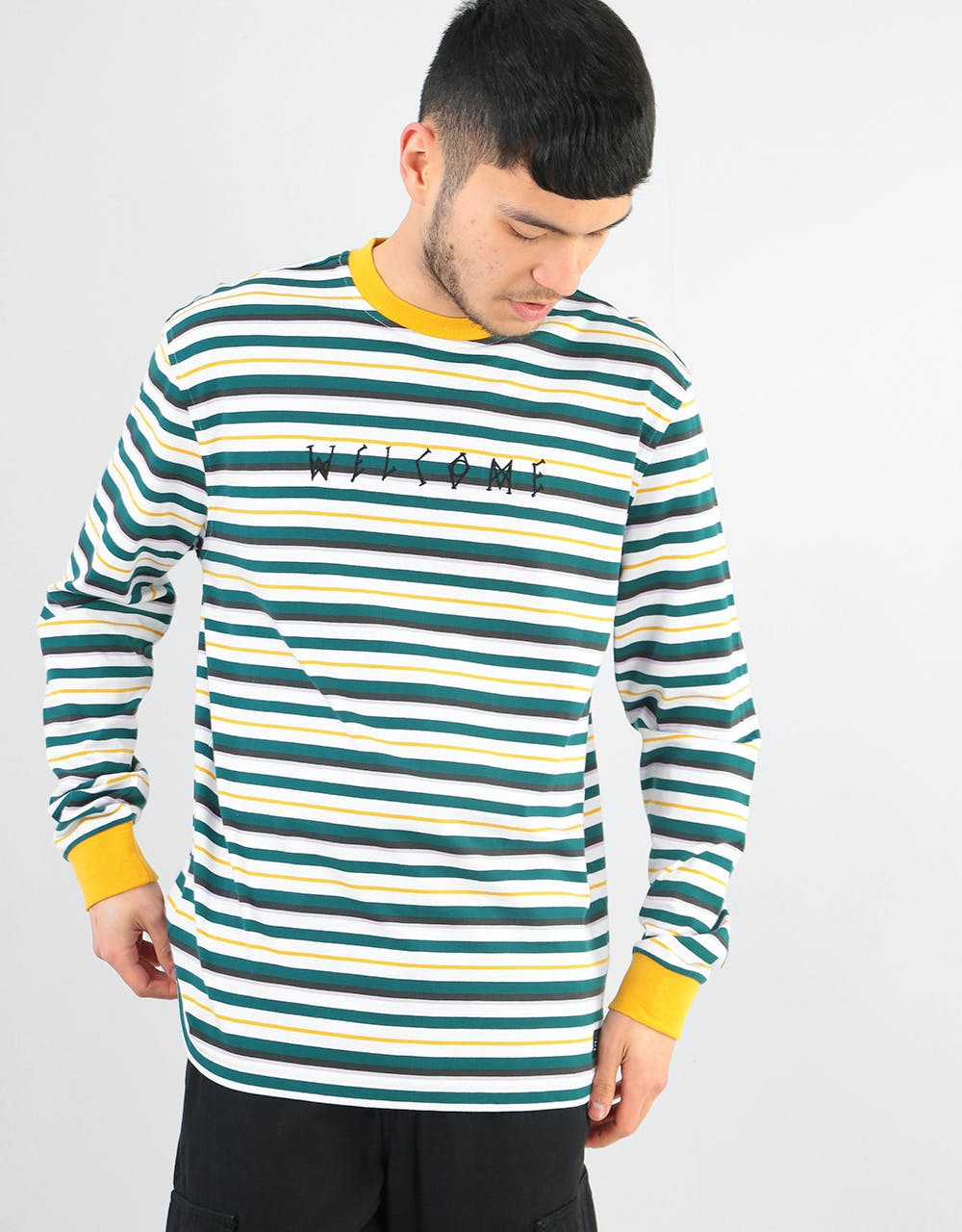 Welcome Surf Stripe Yarn-Dyed L/S Knit T-Shirt - Gold/Teal/White