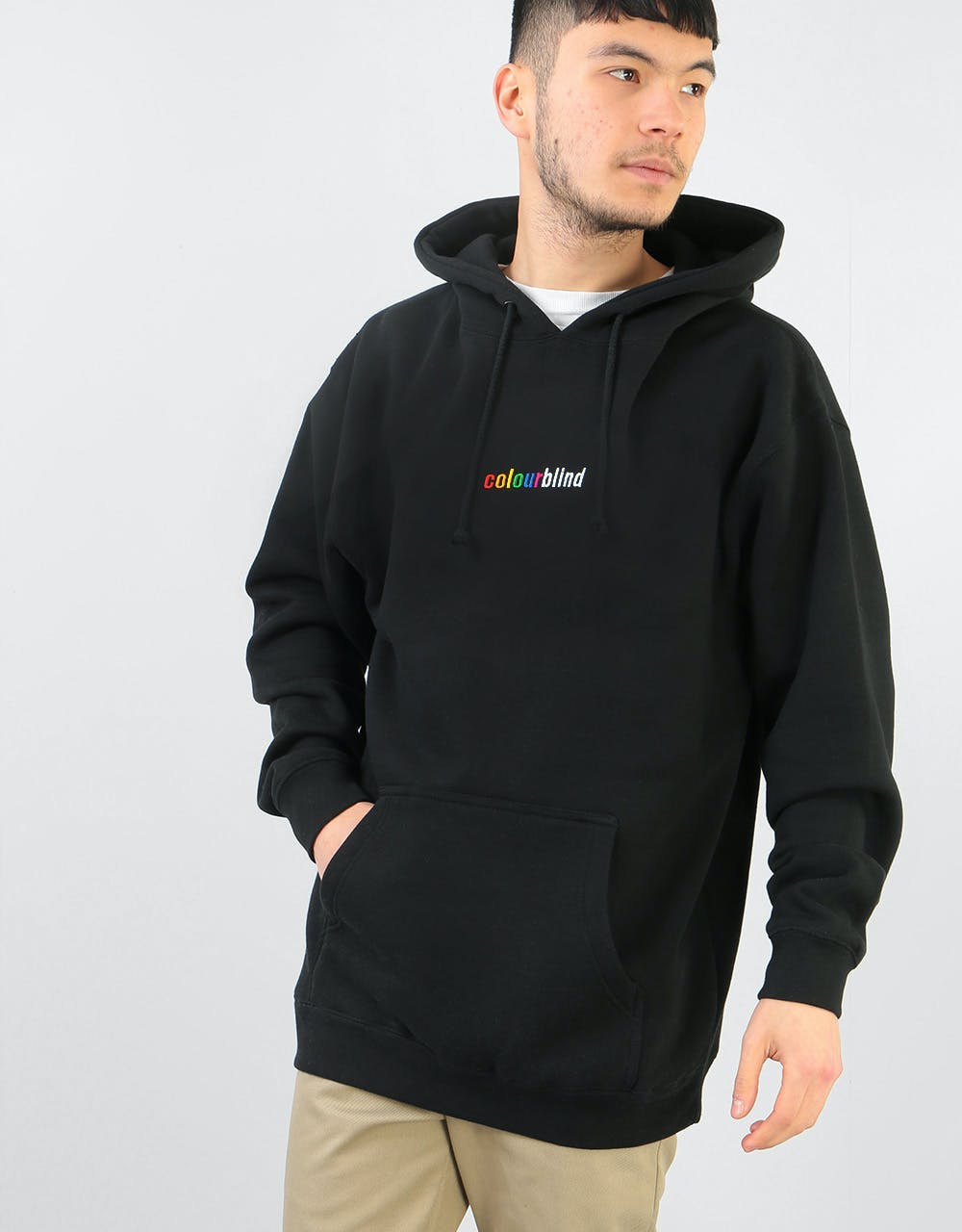 Colourblind Embroidered Logo Pullover Hoodie - Black