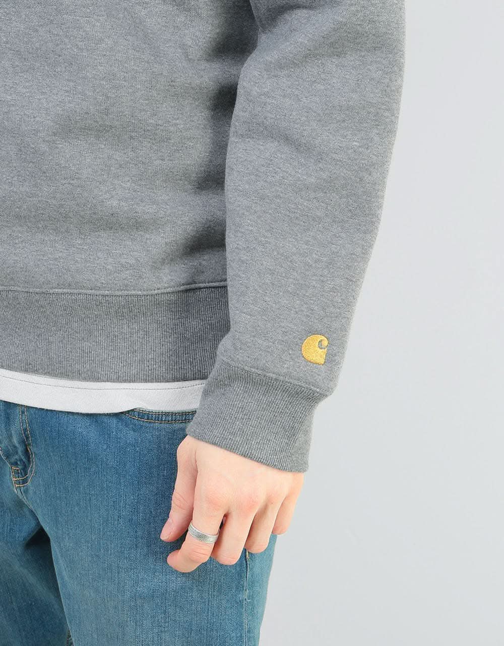 Carhartt WIP Chase Highneck 1/4 Zip Sweat - Dark Grey Heather/Gold