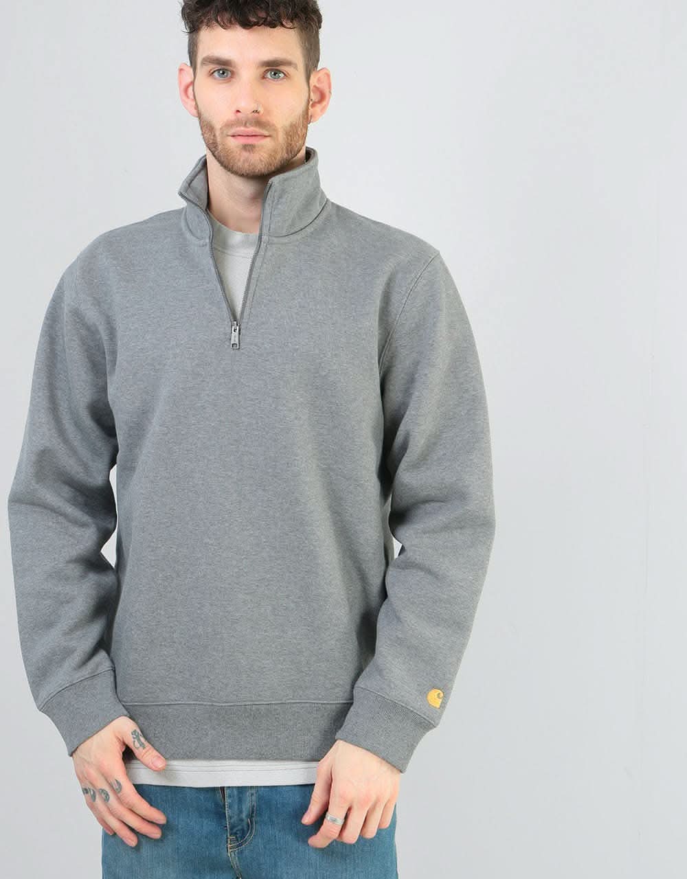 Carhartt WIP Chase Highneck 1/4 Zip Sweat - Dark Grey Heather/Gold