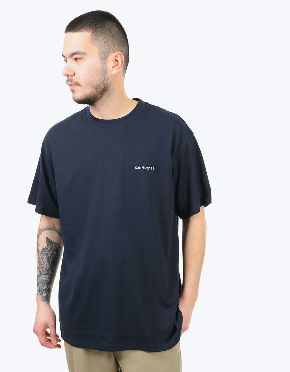 Carhartt WIP S/S Script Embroidery T-Shirt - Dark Navy/White