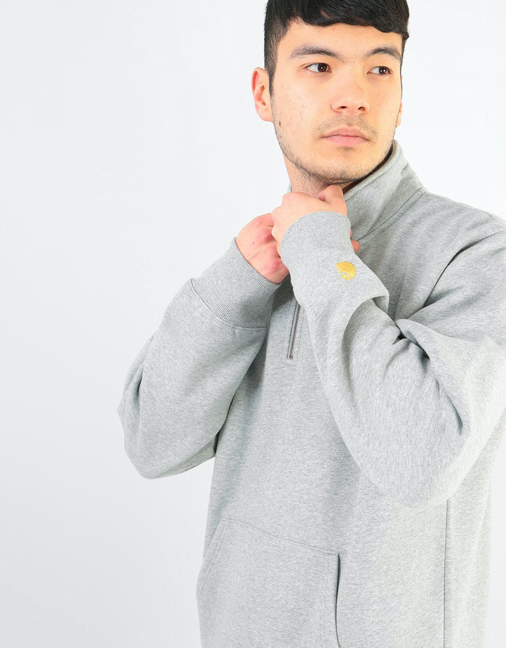 Carhartt WIP Chase Neck Zip Sweatshirt - Grey Heather/Gold