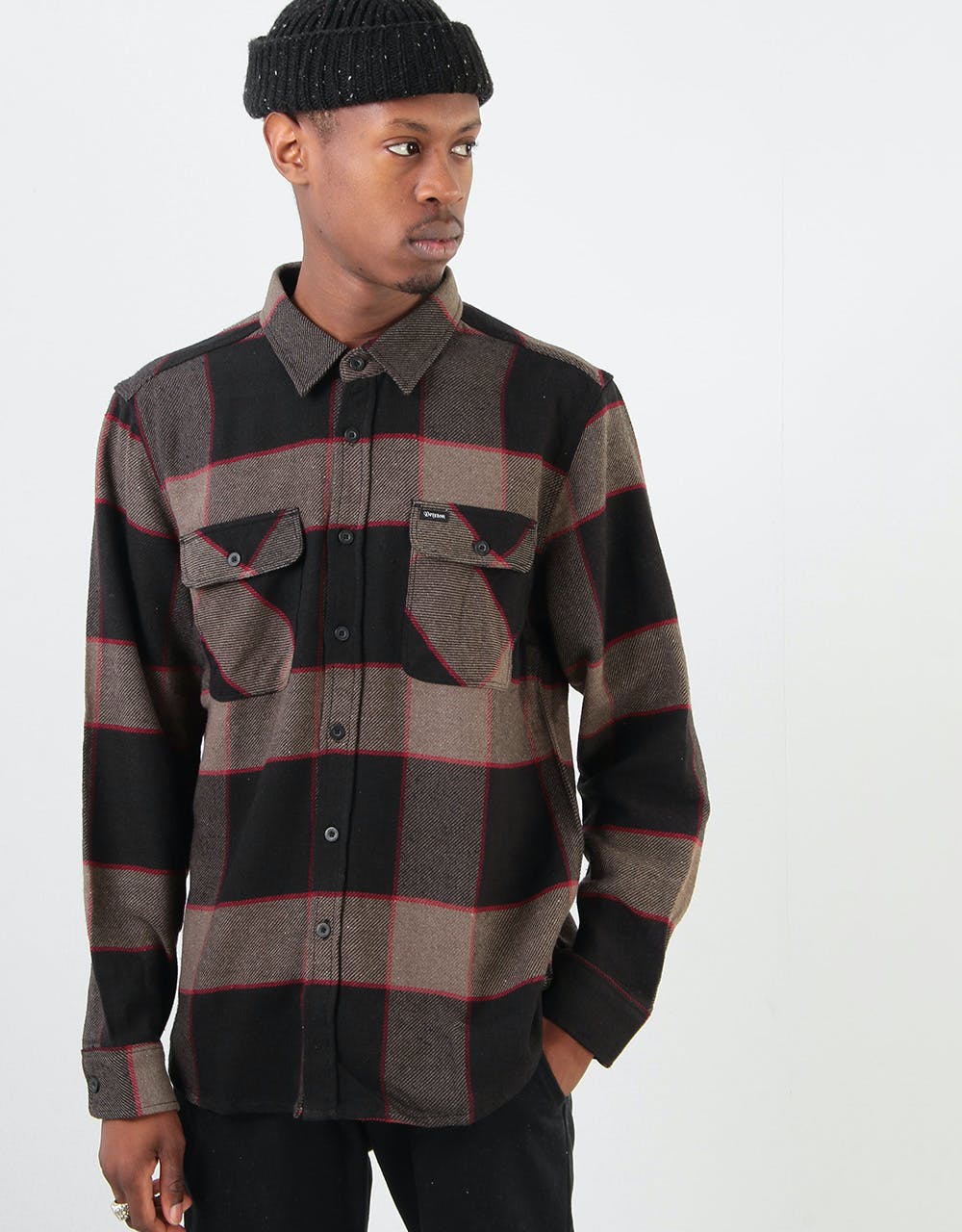 Brixton Bowery L/S Flannel Shirt - Heather Grey/Charcoal