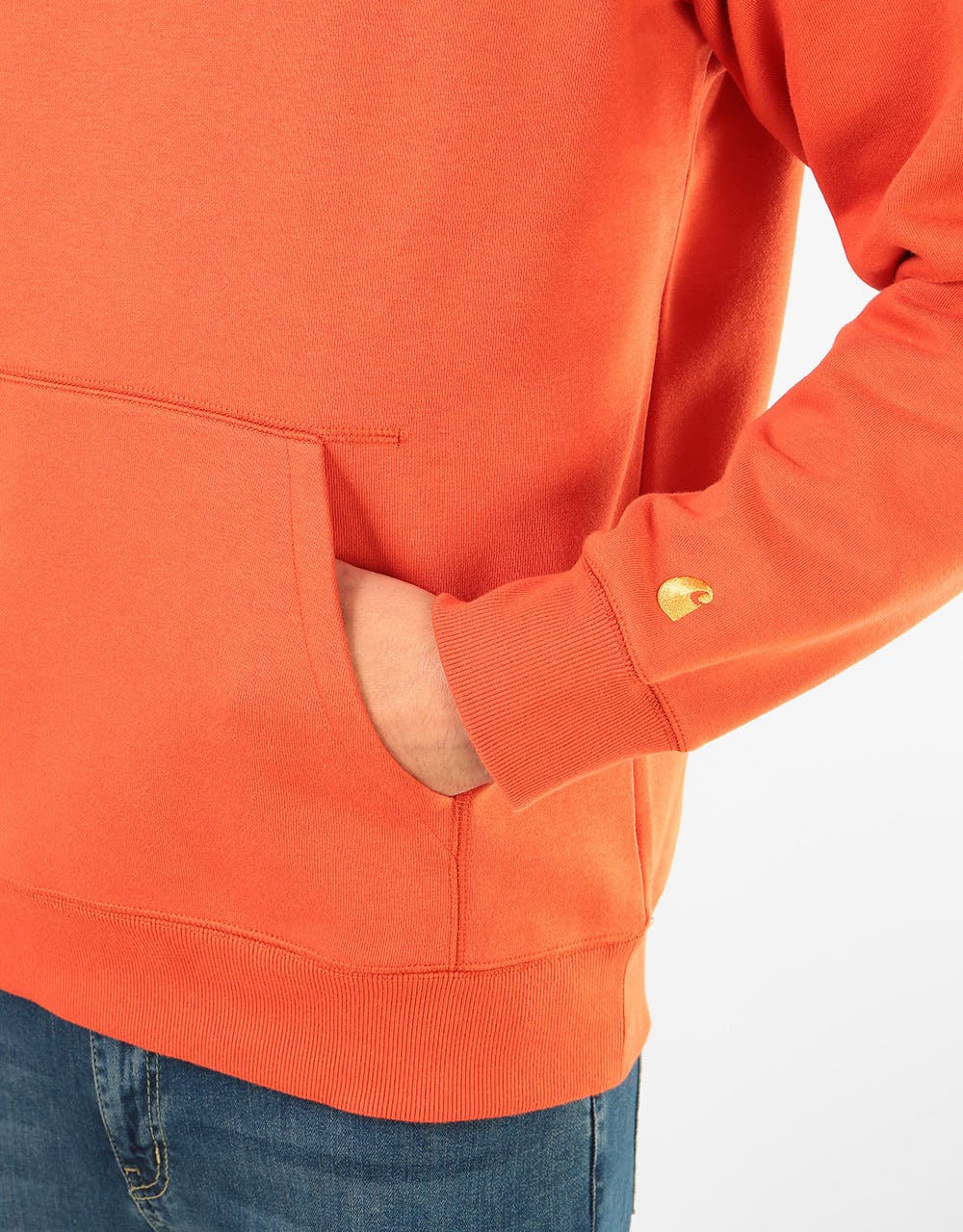 Carhartt WIP Hooded Chase Sweatshirt - Brick Orange/Gold