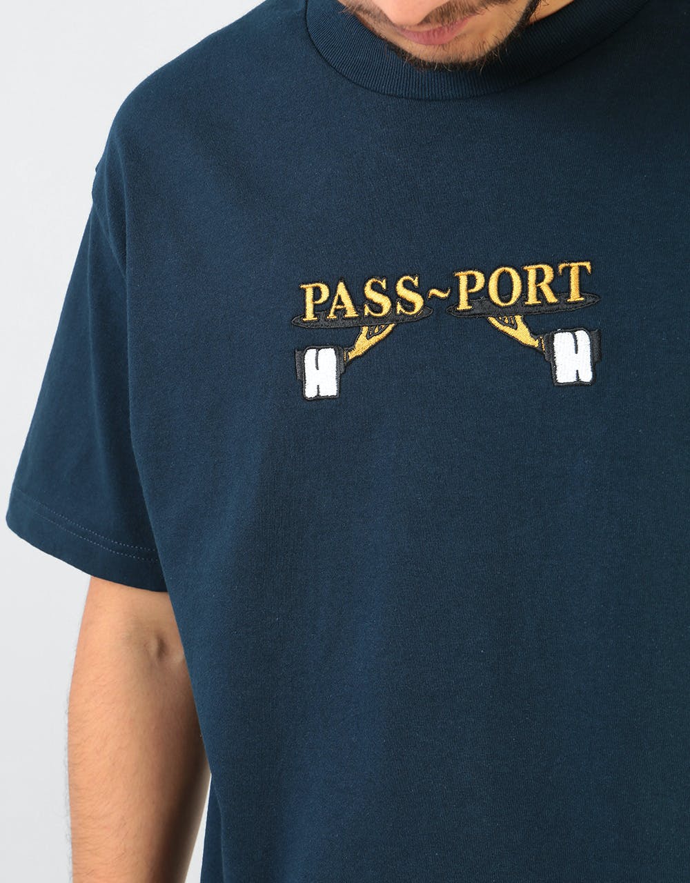 Pass Port Waiter Embroidery T-Shirt - Navy