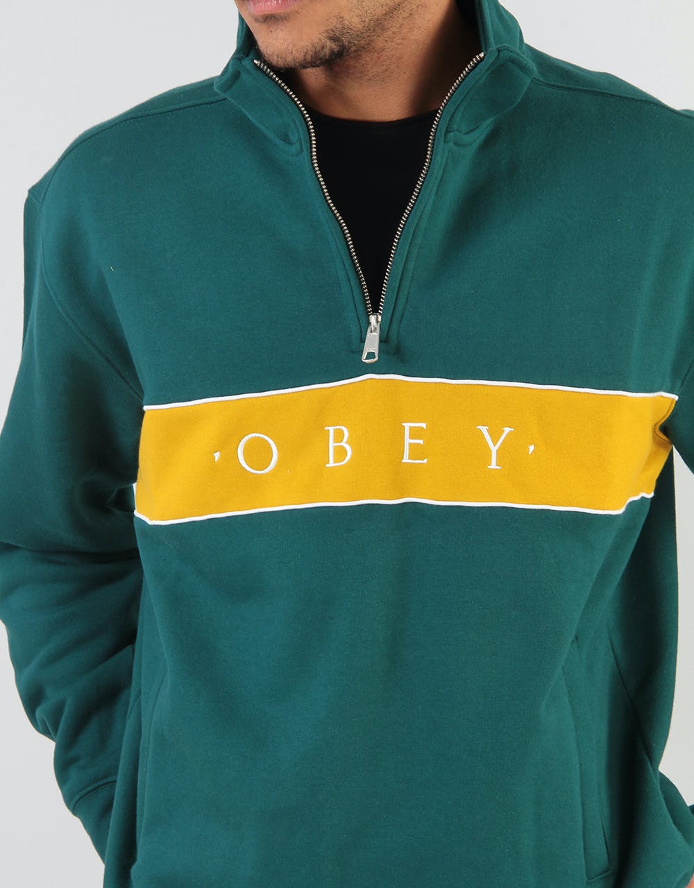 Obey Deal Mock Neck Track Top Sweatshirt - Deep Teal Multi