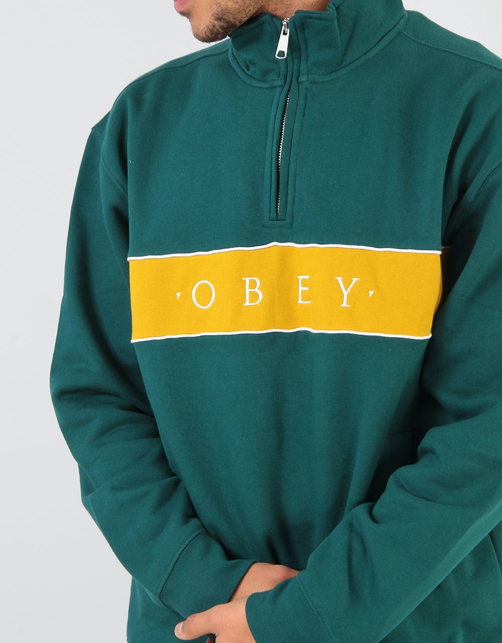Obey Deal Mock Neck Track Top Sweatshirt - Deep Teal Multi