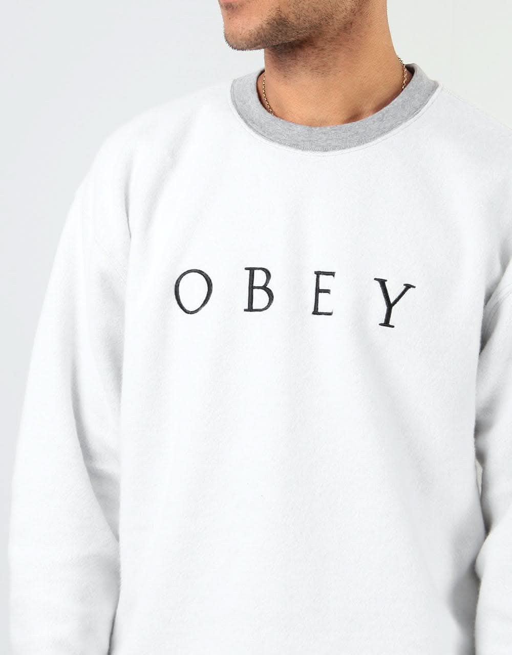 Obey Trophy Reverse Fleece Crew Sweatshirt - Heather Grey