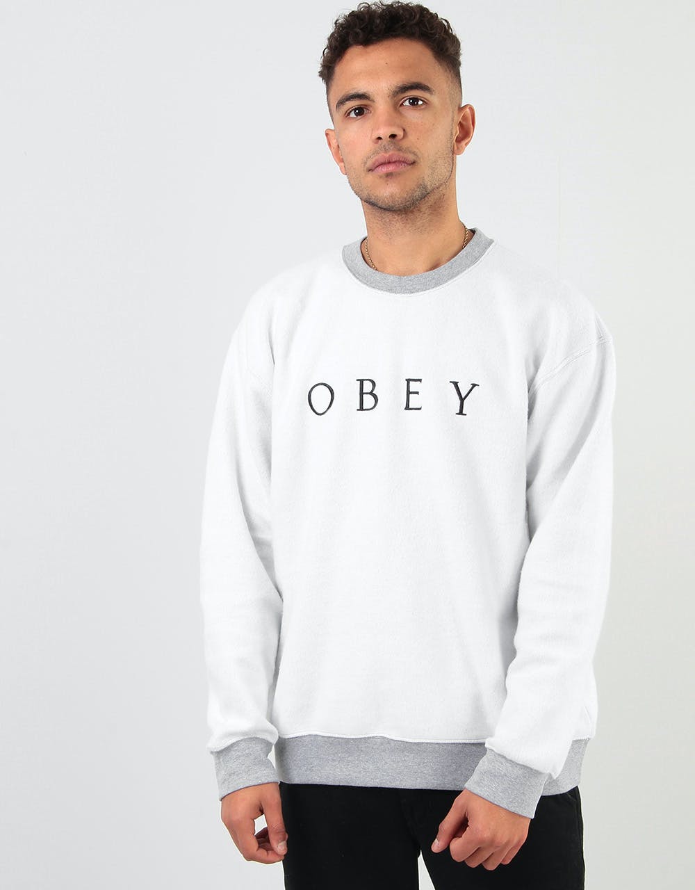 Obey Trophy Reverse Fleece Crew Sweatshirt - Heather Grey