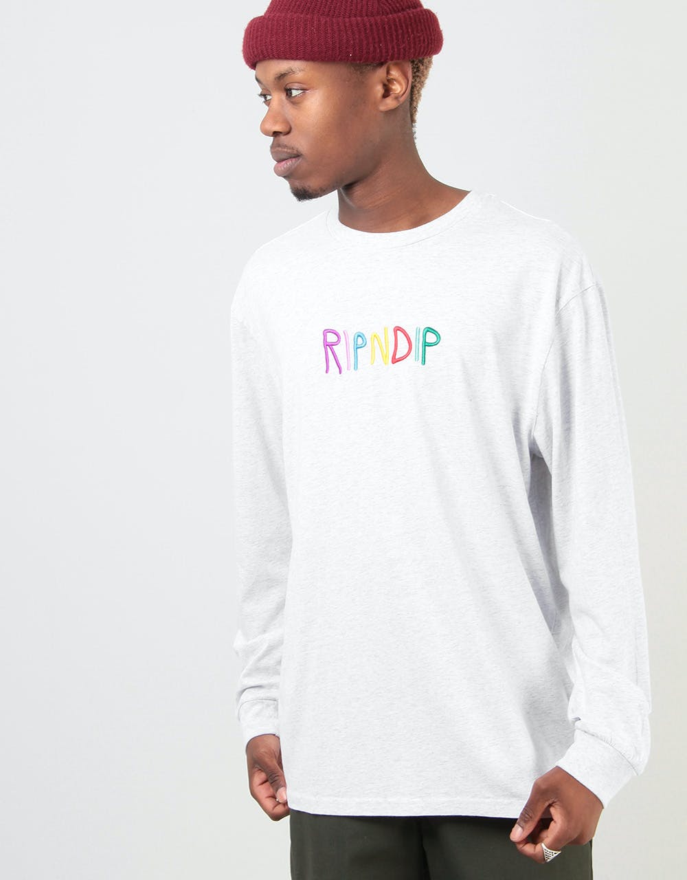 RIPNDIP EMB Logo L/S T-Shirt - Heather Grey