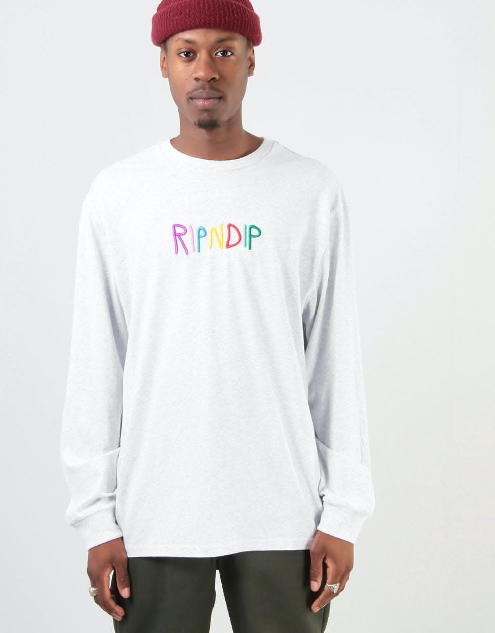RIPNDIP EMB Logo L/S T-Shirt - Heather Grey