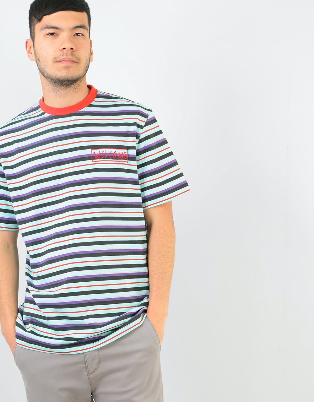 Welcome Surf Stripe S/S Knit T-Shirt - Red/Purple/Teal