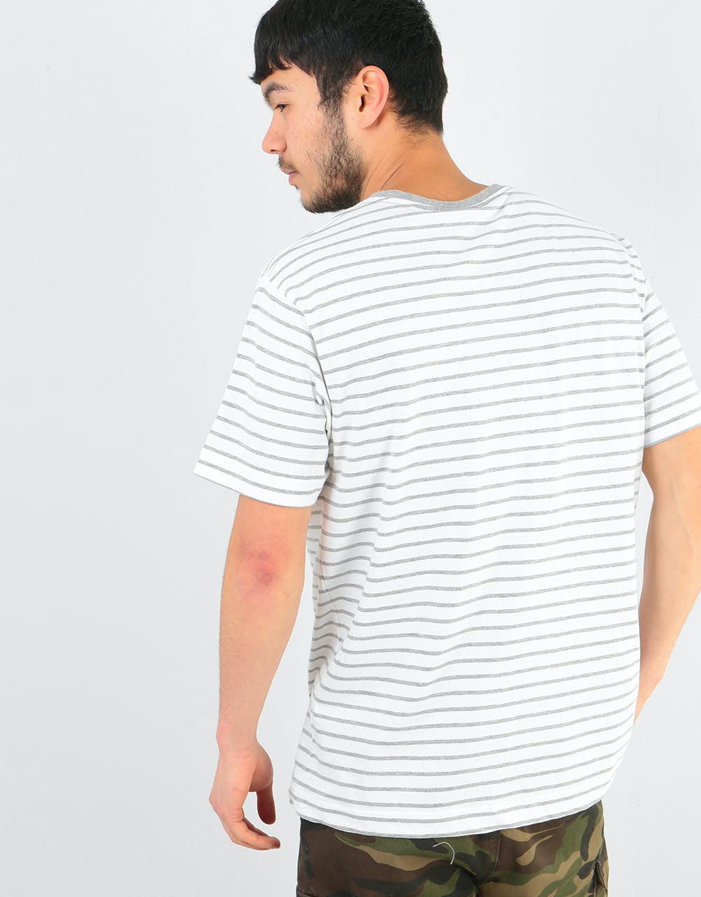 Zoo York Logo Fine Stripe T-Shirt - White/Grey Heather