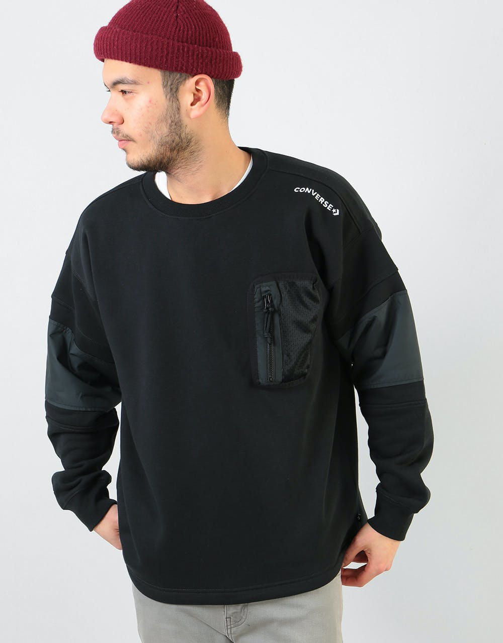 Converse Mixed Media Ripstop Sweatshirt - Black