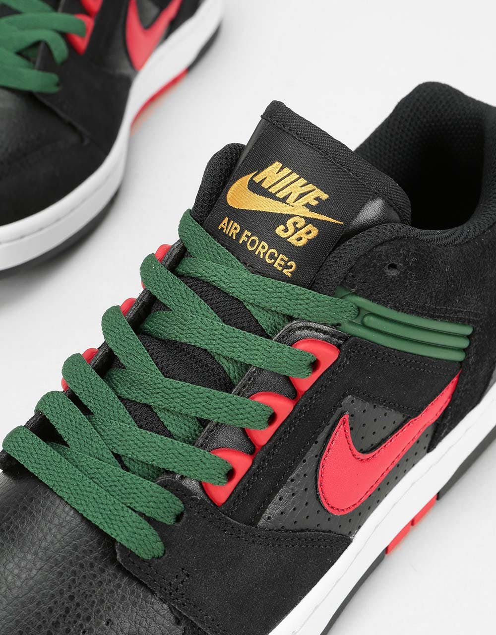 Nike SB Air Force II Low Skate Shoes - Black/Gym Red-Deep Forest