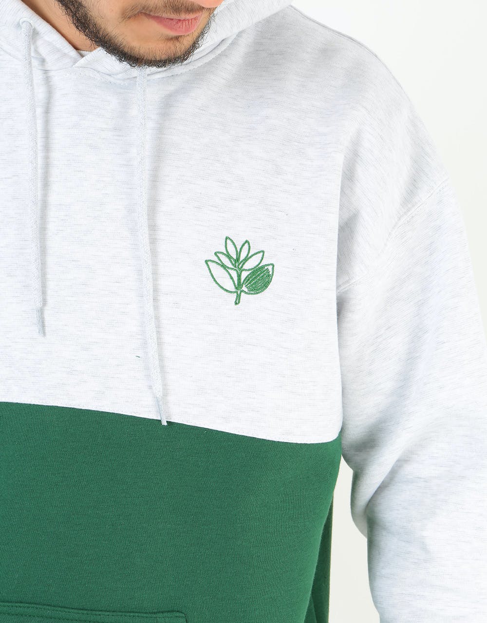 Magenta Outline Duo Pullover Hoodie - Ash/Forest Green