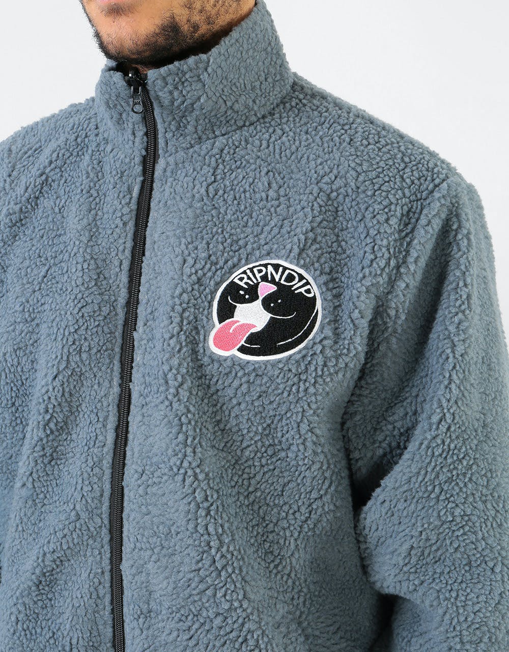 RIPNDIP Pill Reversible Sherpa Varsity Jacket - Solid Grey/Blue Dye