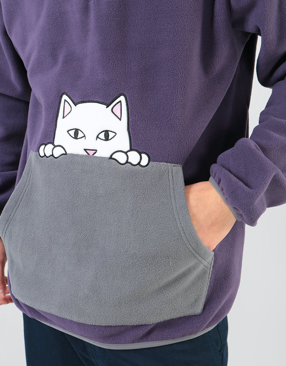 RIPNDIP Peeking Nerm Brushed Fleece Half Zip Sweatshirt - Purple/Grey