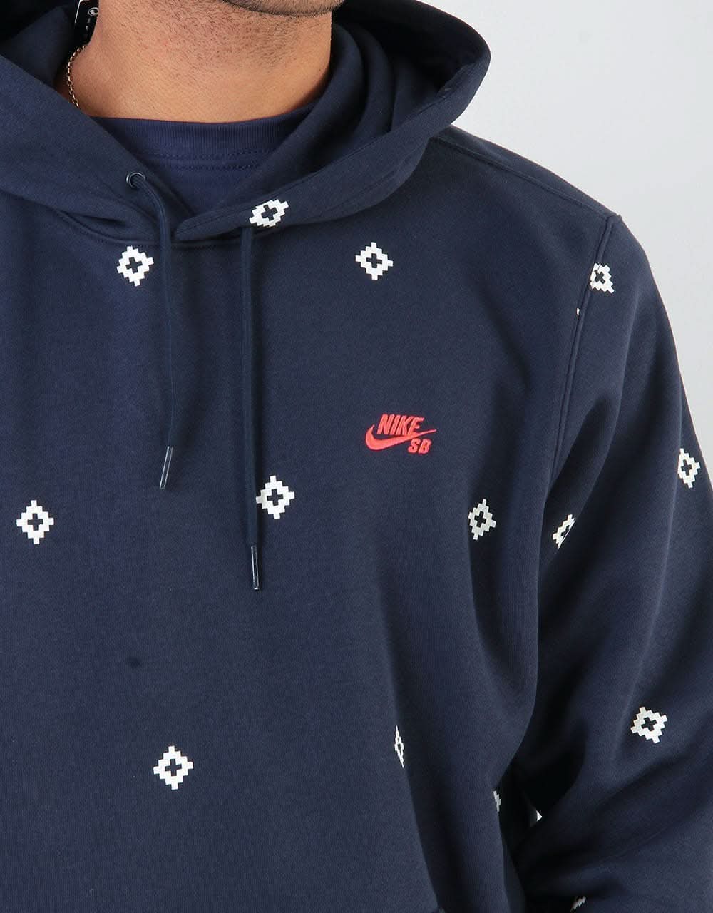 Nike SB Diamond Icon Pullover Hoodie - Obsidian/Sail/Bright Crimson