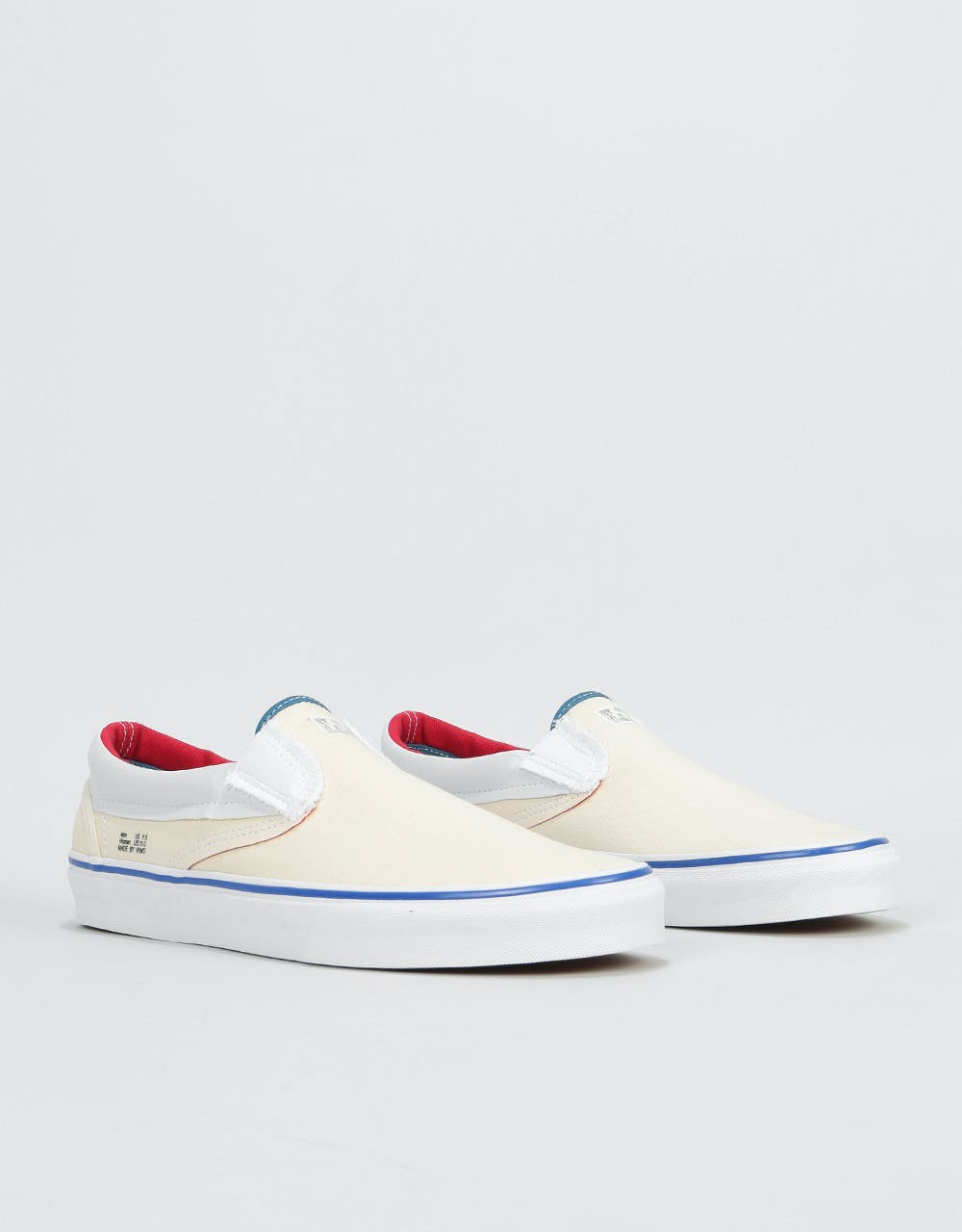 Vans Classic Slip-On Skate Shoes - (Outside In) Natural/Stv Navy/Red