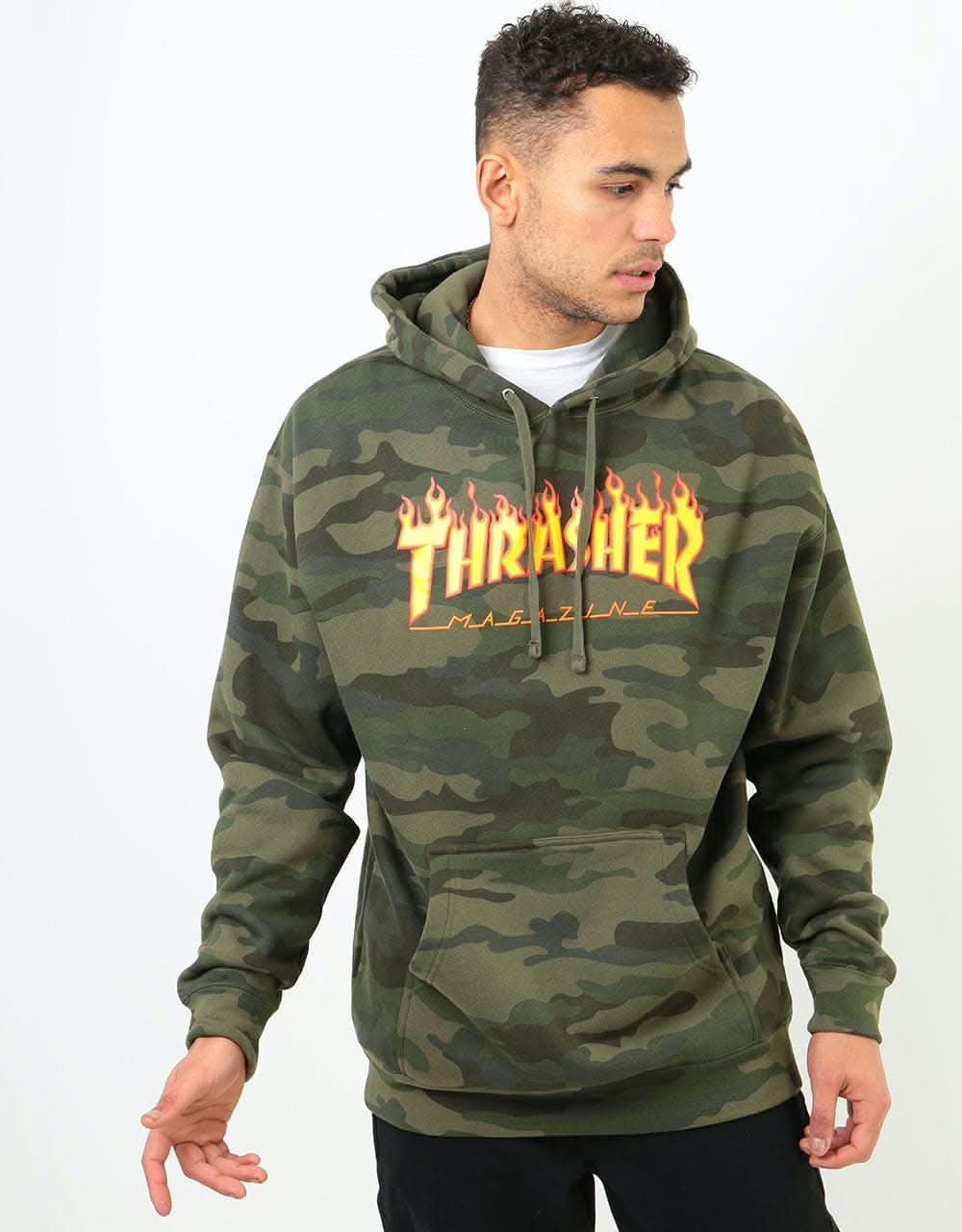 Thrasher Flame Logo Pullover Hoodie - Forest Camo