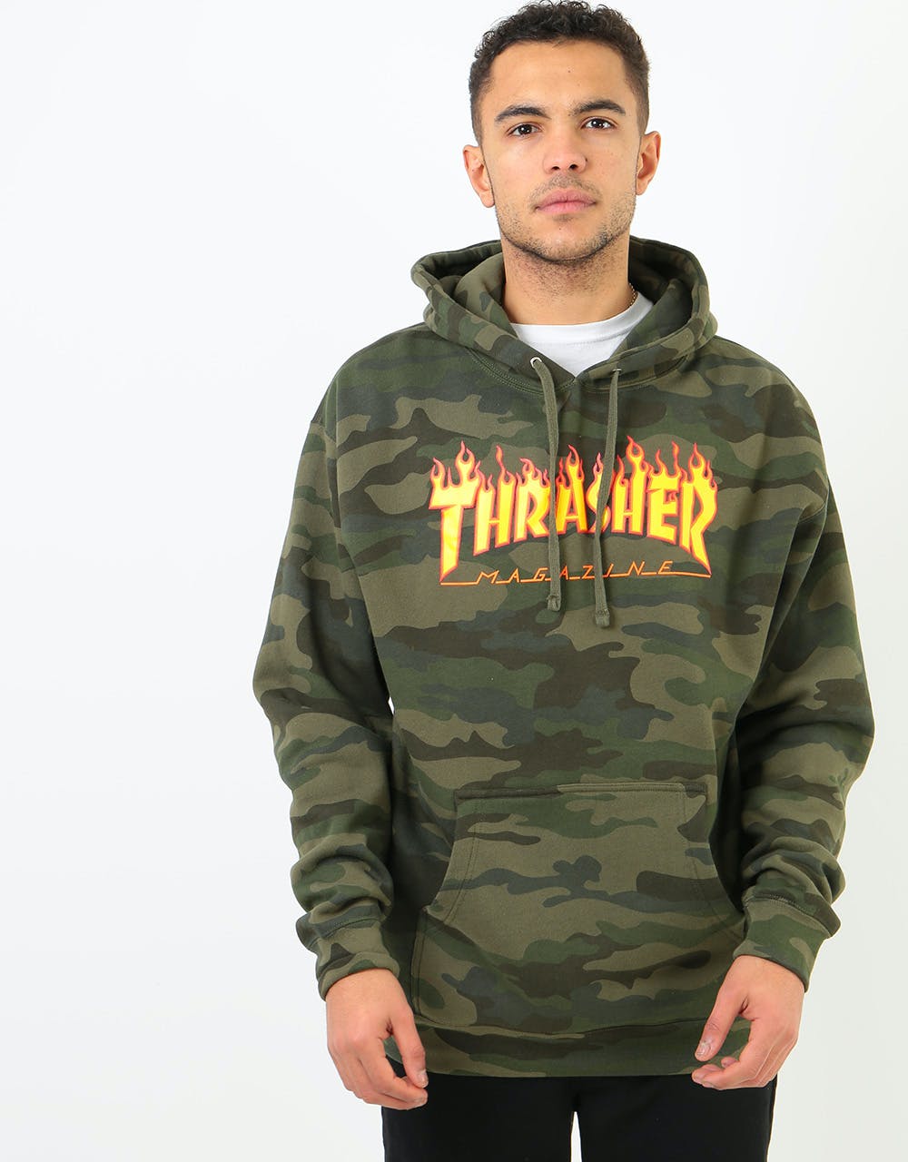 Thrasher Flame Logo Pullover Hoodie - Forest Camo