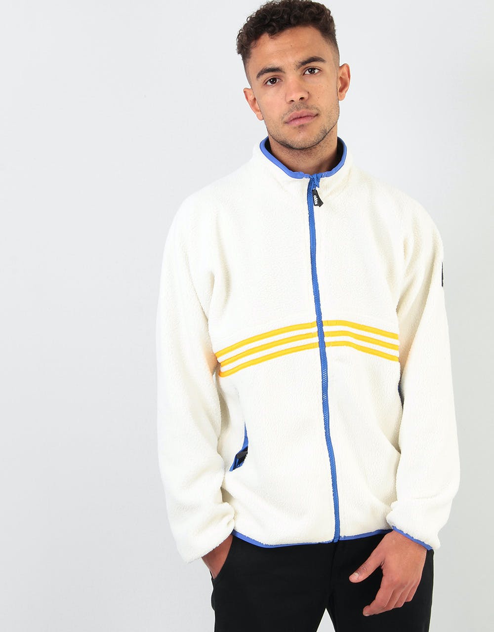 Adidas Sherpa Full Zip Fleece Jacket - Cream White/Orange/Hi-Res Blue