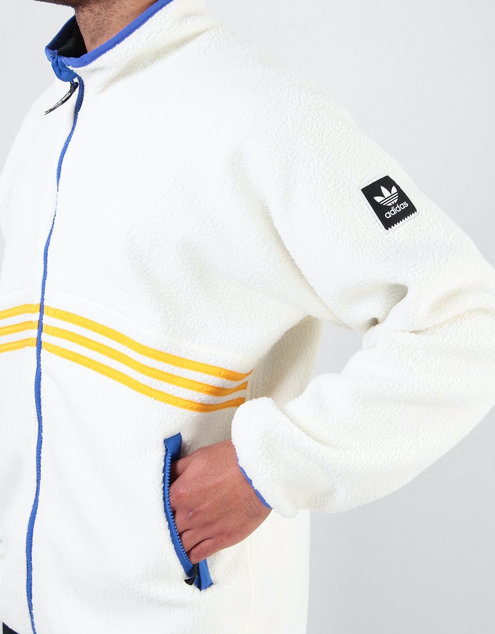 Adidas Sherpa Full Zip Fleece Jacket - Cream White/Orange/Hi-Res Blue