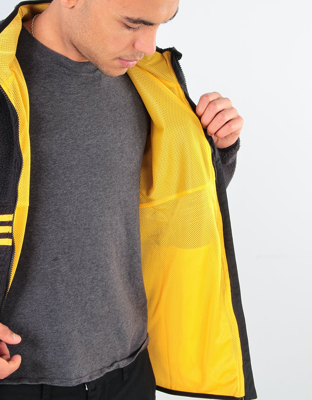 Adidas Sherpa Full Zip Fleece Jacket - Black/Active Gold