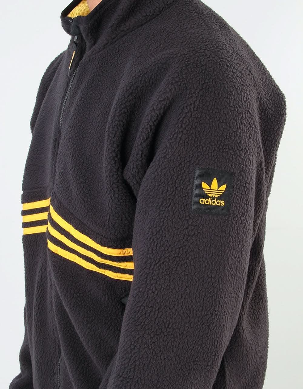 Adidas Sherpa Full Zip Fleece Jacket - Black/Active Gold