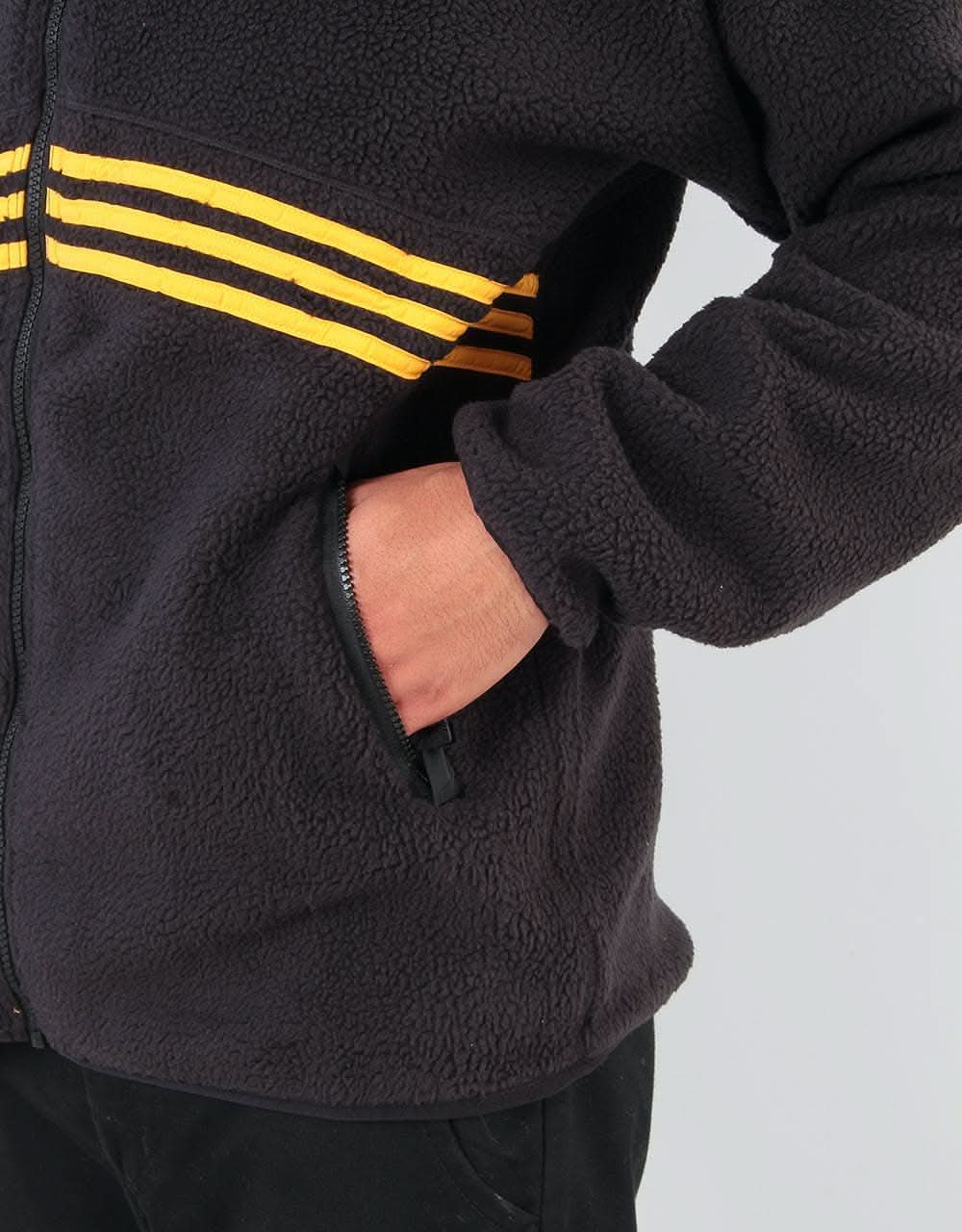 Adidas Sherpa Full Zip Fleece Jacket - Black/Active Gold